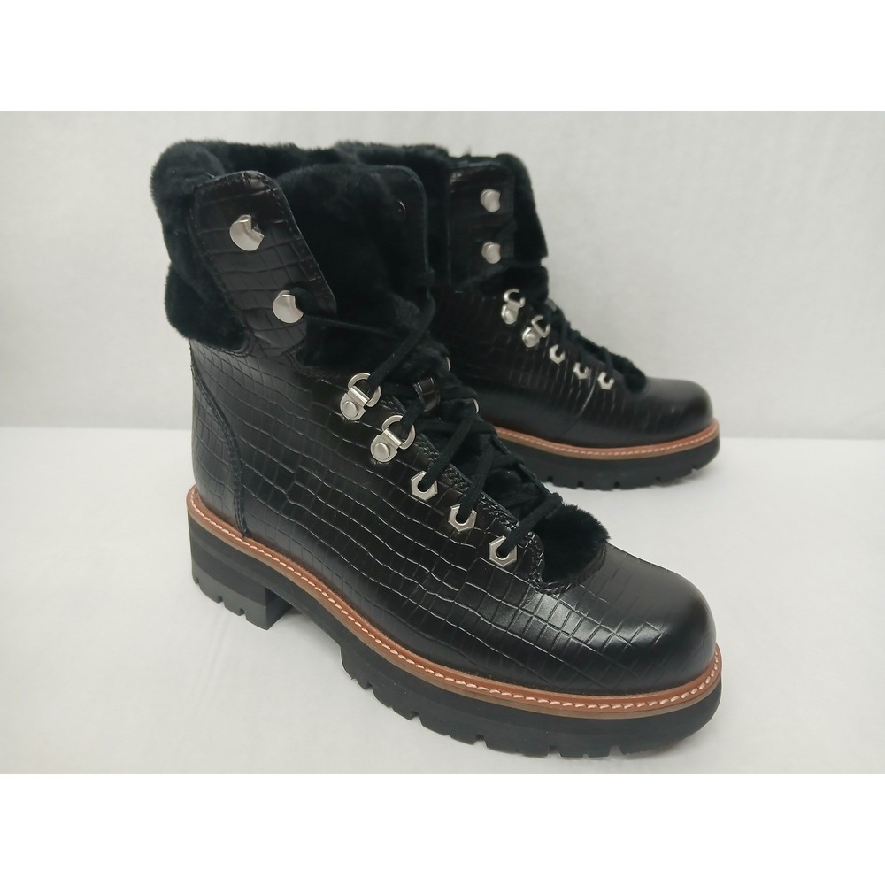 Clarks Women's Orianna Hiker Blackâ Croc Embossed Leather Boots 26153926 8.5M
